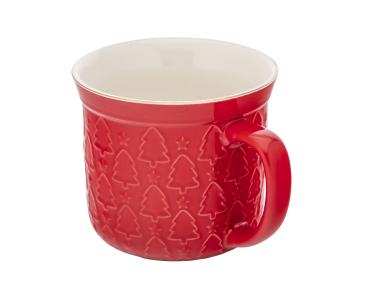 Zdjęcie: Kubek prosty duży 640 ml z wywiniętym rantem i tłoczeniem dekoracja choinki czerwone ALTOM DESIGN
