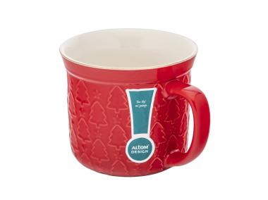 Zdjęcie: Kubek prosty duży 640 ml z wywiniętym rantem i tłoczeniem dekoracja choinki czerwone ALTOM DESIGN