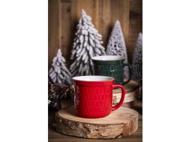Zdjęcie: Kubek prosty duży 640 ml z wywiniętym rantem i tłoczeniem dekoracja choinki czerwone ALTOM DESIGN