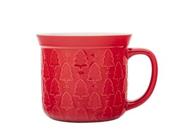Zdjęcie: Kubek prosty duży 640 ml z wywiniętym rantem i tłoczeniem dekoracja choinki czerwone ALTOM DESIGN