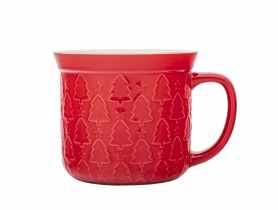 Kubek prosty duży 640 ml z wywiniętym rantem i tłoczeniem dekoracja choinki czerwone ALTOM DESIGN