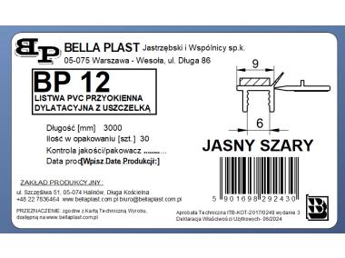 Zdjęcie: Listwa PVC BP12 L300 9/6 szary jasny, przyokienna, dylatacyjna, tynkarska z uszczelką BELLA PLAST