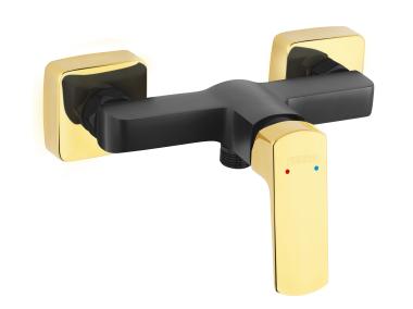 Zdjęcie: Bateria natryskowa ścienna Vitto VerdeLine, czarny, złoty FERRO