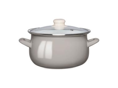 Zdjęcie: Garnek emaliowany 22 cm - 3,5 L taupe z pokrywą szklaną ALTOMDESIGN