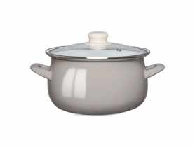 Garnek emaliowany 22 cm - 3,5 L taupe z pokrywą szklaną ALTOMDESIGN