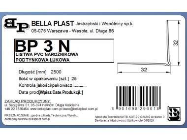 Zdjęcie: Kątownik PVC łukowy BP3N L250 biały BELLA PLAST