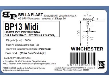 Zdjęcie: Listwa PVC BP13 MIDI L300 9/3 winchester, dylatacyjna, z siatką i z uszczelką BELLA PLAST