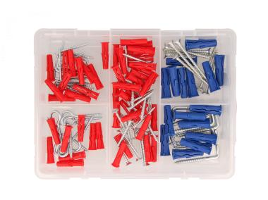 Zdjęcie: Zestaw kołków uniwersalnych UNO 6x28 mm 8x32 mm z wkrętami i hakami 124 elementy RAWLPLUG