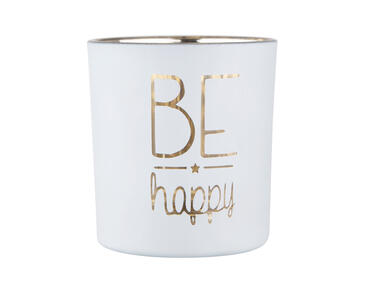 Zdjęcie: Świecznik szklany biały ze złotym wnętrzem 7x8 cm Be Happy ALTOMDESIGN