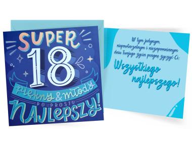 Zdjęcie: Karnet QR-010 Urodziny 18 - osiemnastka, cyfry, niebieska KUKARTKA