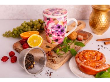 Zdjęcie: Kubek z zaparzaczem i pokrywką 340 ml dekoracja kwiaty ALTOM DESIGN