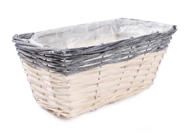 Zdjęcie: Balkonówka doniczka wiklinowa z folią na kwiaty 31x17x14 cm naturalny-czarny TIN TOURS