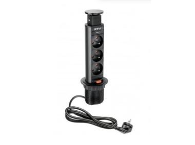 Zdjęcie: Biurkowy przedłużacz wpuszczany 60 mm, 3x gniazdo z uziemieniem czarny GTV