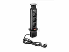 Biurkowy przedłużacz wpuszczany 60 mm, 3x gniazdo z uziemieniem czarny GTV