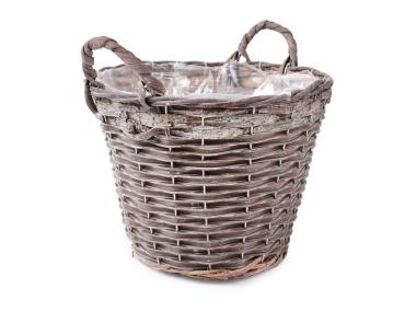 Zdjęcie: Kosz z uchwytami z folią do obsadzania kwiatami 31x24/29 cm duży TIN TOURS