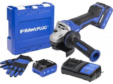 Zdjęcie: Szlifierka kątowa RawlGrinder R-PAG18-PV, rękawice, walizka, 2 akumulatory z ładowarką RAWLPLUG