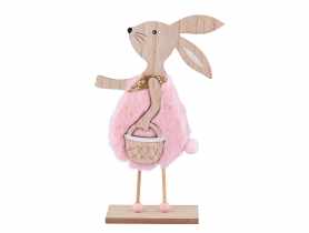 Figurka drewniana Zajączek w różowym futerku 12,5x4,5x20cm ALTOMDESIGN