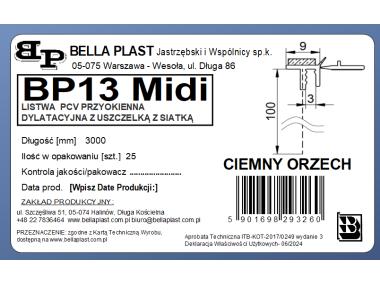 Zdjęcie: Listwa PVC BP13 Midi L300 9/3 orzech ciemny, z siatką i z uszczelką BELLA PLAST