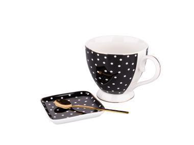 Zdjęcie: Filiżanka Jumbo nbc 350 ml z podstawką 10x10 cm i złotą łyżeczką, dekoracja dotsmodern nature ALTOM