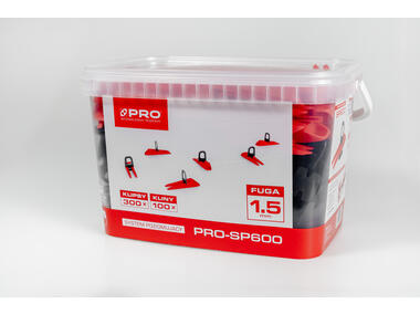 Zdjęcie: System poziomujący PRO-SP600 1,5 mm MIX: klipsy/kliny 300/100 szt. wiadro 5 L PRO