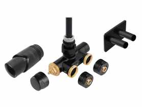 Zestaw termostatyczny z nastawą wstępną, tuleją zanurzeniową i głowicą termostatyczną czarny FERRO