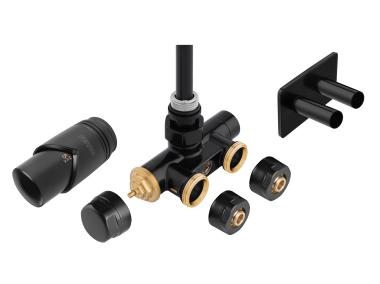 Zdjęcie: Zestaw termostatyczny z nastawą wstępną, tuleją zanurzeniową i głowicą termostatyczną czarny FERRO