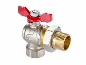 Zawór na zawieszce kulowy kątowy 3/4" w/z z półśrubunkiem i motylkiem CALIDO