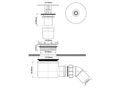Zdjęcie: Syfon brodzikowy wys. 80 mm z odejściem 40/50 mm pokrywa abs MCALPINE