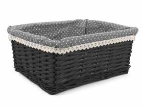 Szuflada wiklinowa z materiałem w kropki 40x30x18 cm czarna TIN TOURS