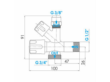 Zdjęcie: Zawór kątowy grzybkowy 1/2x3/4x3/8 z nakrętką TECRA