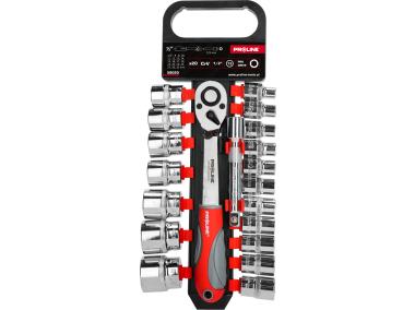 Zdjęcie: Zestaw 20 szt. nasadek, CRV, 1/2", 8-32mm, przedłużka PROLINE