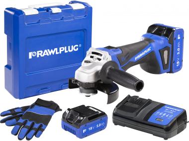Zdjęcie: Szlifierka kątowa RawlGrinder R-PAG18, rękawice, walizka, 2 akumulatory Li-Ion, z ładowarką RAWLPLUG