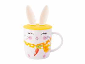 Kubek baryłka 400 ml z pokrywką silikonową uszy zająca dekoracja uśmiechnięty zajączek ALTOM DESIGN