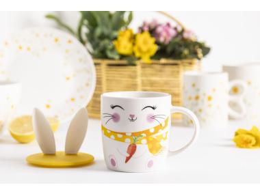 Zdjęcie: Kubek baryłka 400 ml z pokrywką silikonową uszy zająca dekoracja uśmiechnięty zajączek ALTOM DESIGN