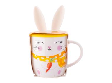 Zdjęcie: Kubek baryłka 400 ml z pokrywką silikonową uszy zająca dekoracja uśmiechnięty zajączek ALTOM DESIGN