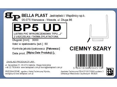 Zdjęcie: Listwa PVC wykończeniowa J z uszczelką i z taśmą BP5 UD 12,5 mm L300 szary ciemny BELLA PLAST