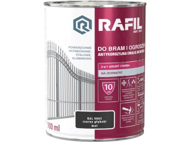 Zdjęcie: Gruntoemalia do bram i ogrodzeń czarny mat RAL9005 0,9L RAFIL