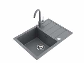 Zlewozmywak granitowy Metro 1-komorowy szary 62x44x19,5 cm syfon manualny, bateria U MILÓ