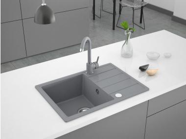 Zdjęcie: Zlewozmywak granitowy Metro 1-komorowy szary 62x44x19,5 cm syfon manualny, bateria U MILÓ