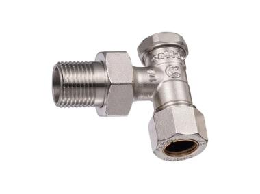 Zdjęcie: Zawór grzejnikowy powrotny kątowy 1/2" z przyłączem zaciskanym 15 mm CALIDO