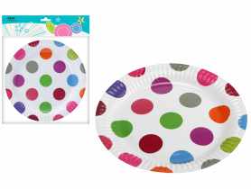 Talerz papierowy Pink Dots 18 cm - 6 szt. RAVI