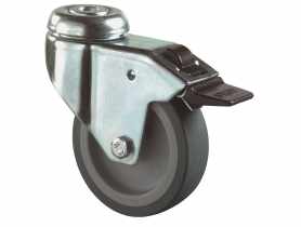 Kółka do wózków gumowe obrotowe z hamulcem 75x23 mm, 50 kg HSI