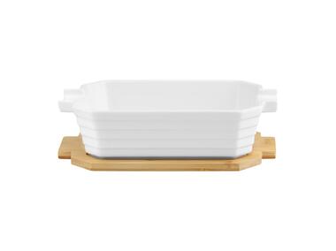 Zdjęcie: Forma porcelanowa z bambusową podstawką Blanc prostokątna AMBITION