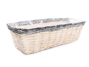 Zdjęcie: Balkonówka doniczka wiklinowa z folią na kwiaty 50x19x14 cm naturalny-czarny TIN TOURS