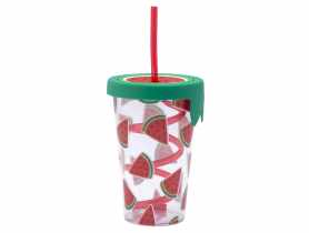 Kubek z tworzywa ze słomką i silikonową pokrywką 500 ml 9 x 13,5 cm dekoracja arbuz ALTOM DESIGN