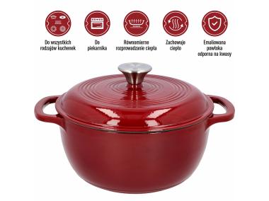 Zdjęcie: Garnek żeliwny emaliowany burgundy 4 L BROWIN