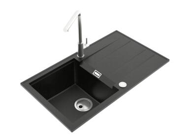 Zdjęcie: Zlewozmywak granitowy Avangard 1-komorowy grafitowy 80x46x21,5 cm bateria Elite F MILÓ