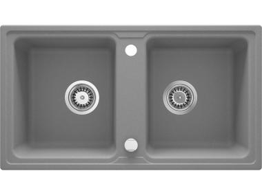 Zdjęcie: Zlewozmywak granitowy Galactic szary metalik 2-komorowy 78x43,5x18 cm DEANTE