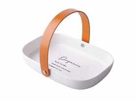 Naczynie porcelanowe Organic owalne ze skórzaną rączką 20x14x4 cm ALTOMDESIGN