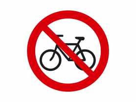 Oznaczenie "Zakaz jazdy na rowerze" 15x15 cm folia nieświecąca METRO